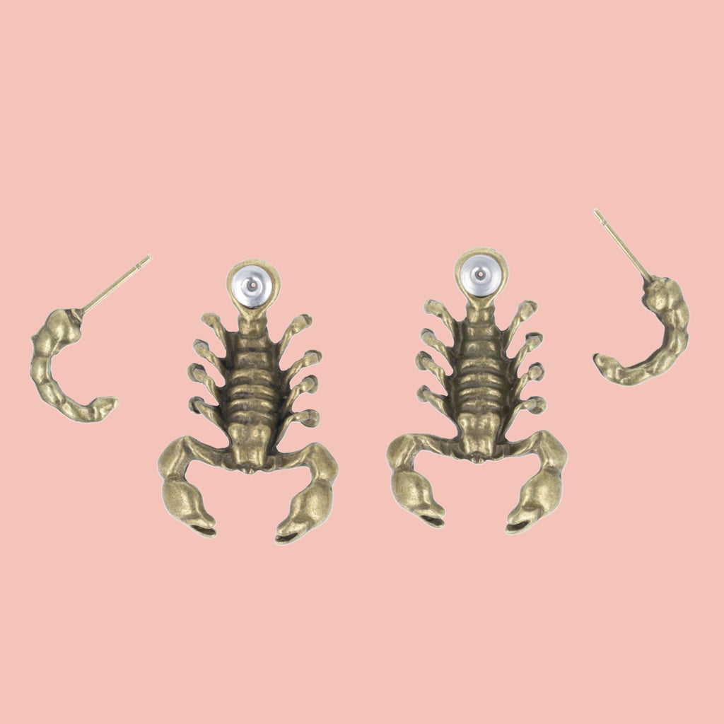 Scorpion 2 Piece Stud Earrings (Antique Gold Plated) - Sour Cherry