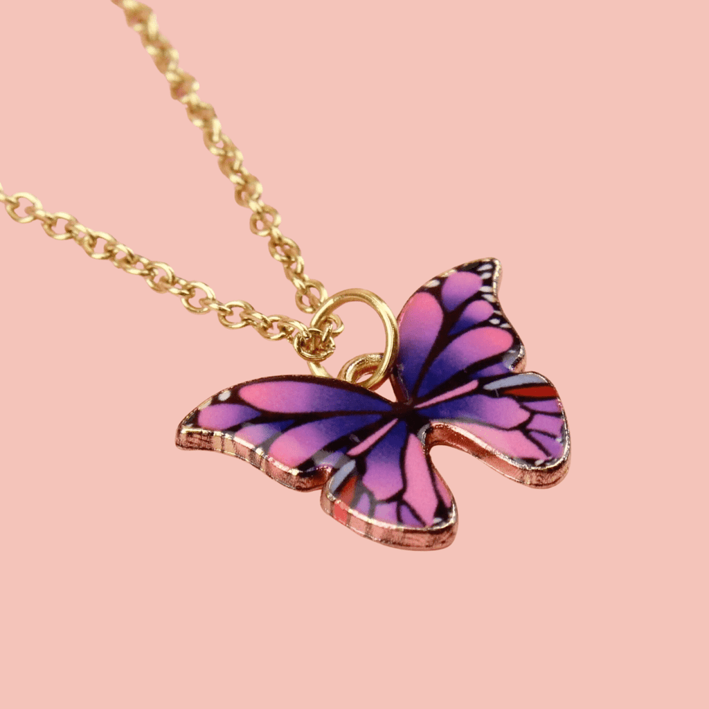 Purple & Pink Butterfly Necklace - Sour Cherry