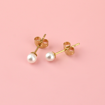 Gold plated stanless steel 4mm Pearl Stud Earrings