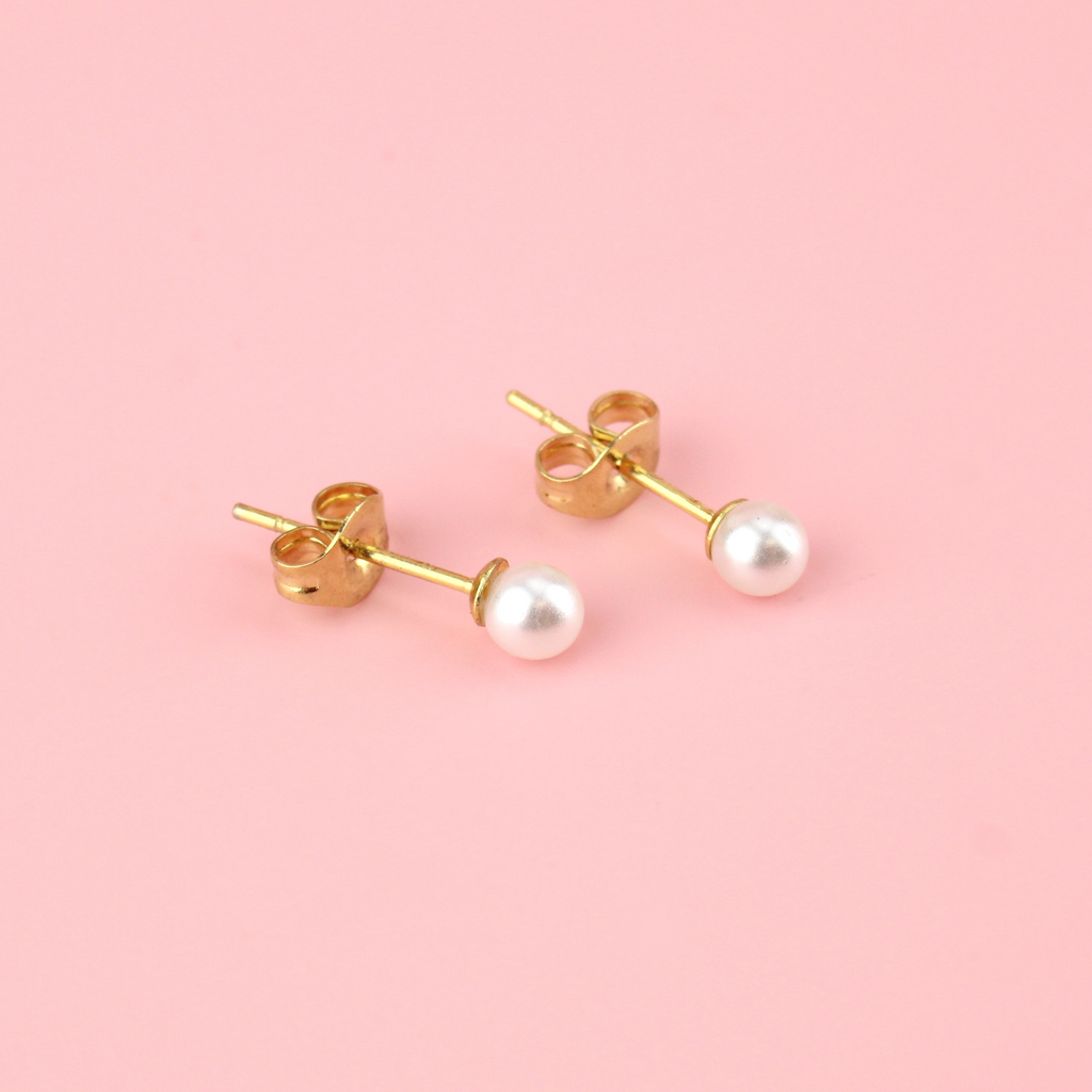 Gold plated Stainless Steel 4mm Pearl Stud Earrings