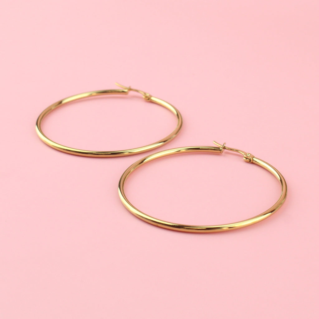 50mm Stainless Steel Hoop Earrings (Gold Plated)