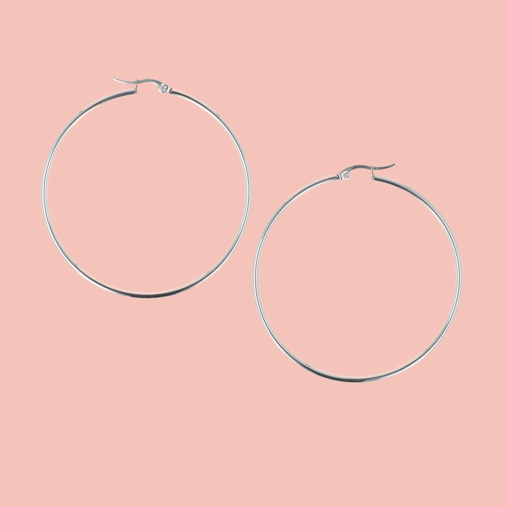 60mm Stainless Steel Hoop Earrings - Sour Cherry