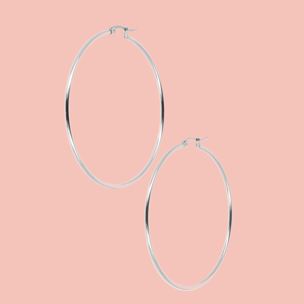 60mm Stainless Steel Hoop Earrings - Sour Cherry
