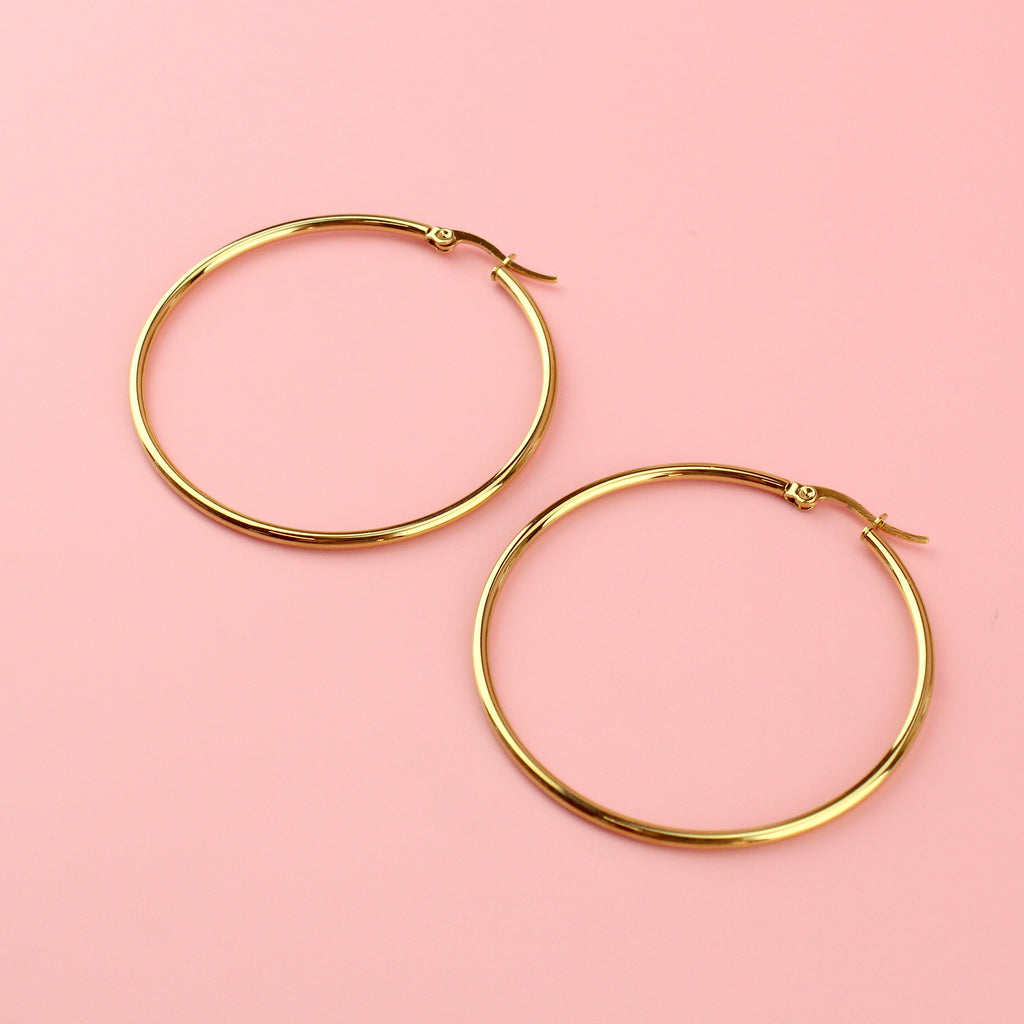 60mm Stainless Steel Hoop Earrings (Gold Plated)