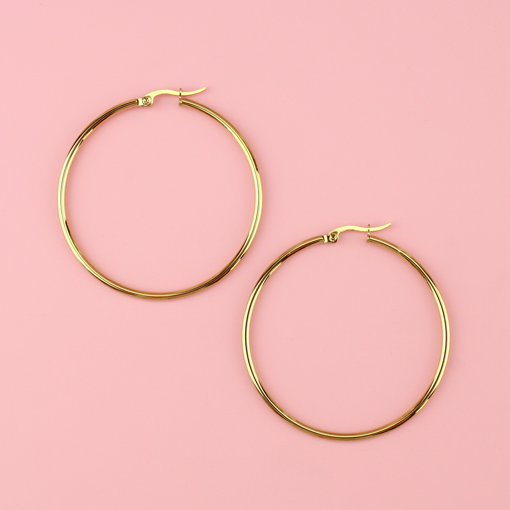 60mm Stainless Steel Hoop Earrings (Gold Plated)