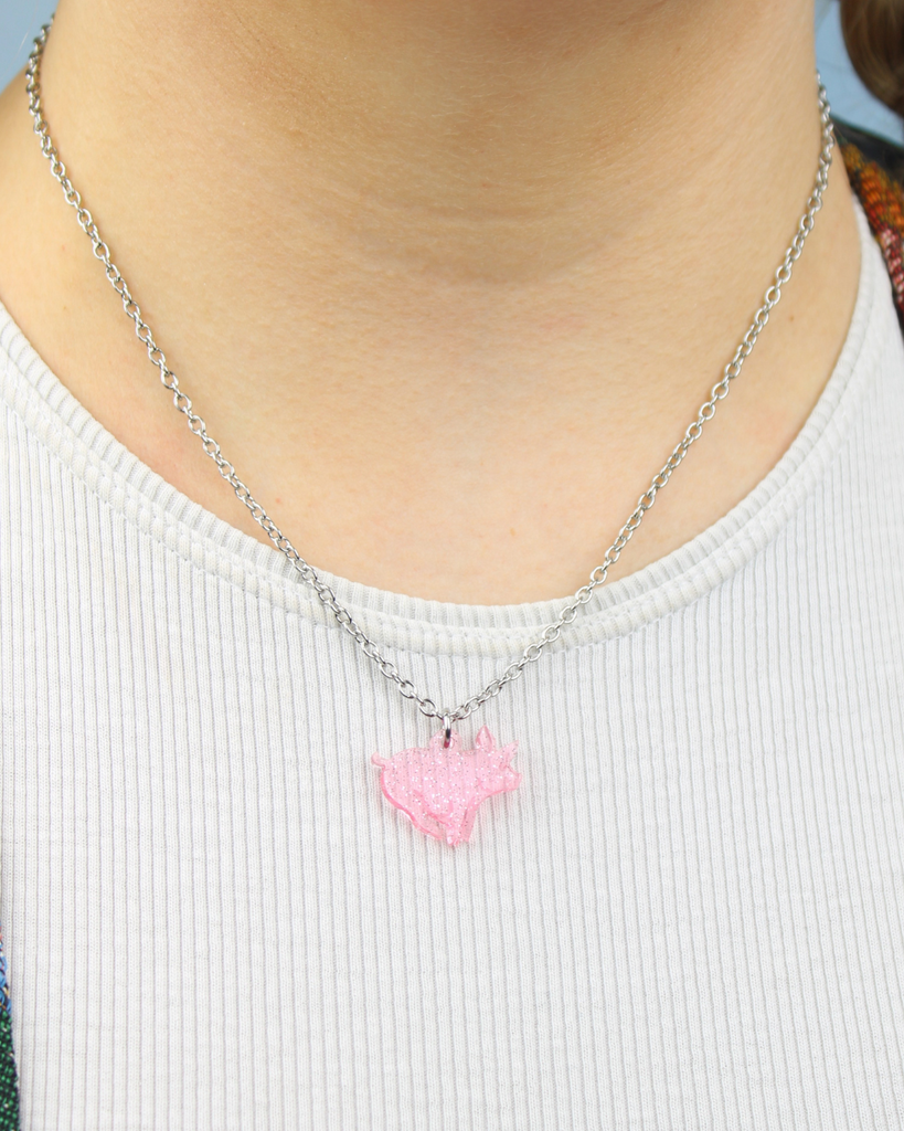 Glitter Piggy In The Middle Necklace - Sour Cherry