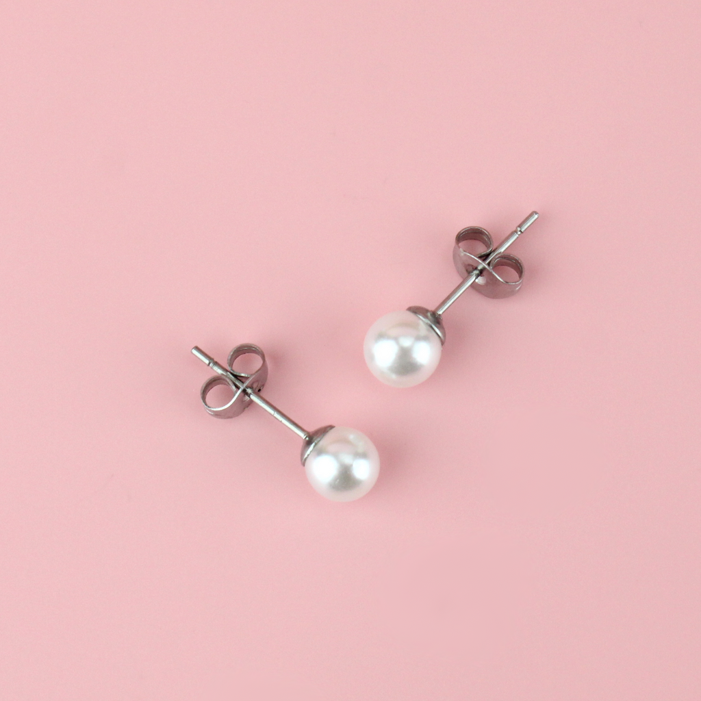 Stainless steel studs with faux pearls