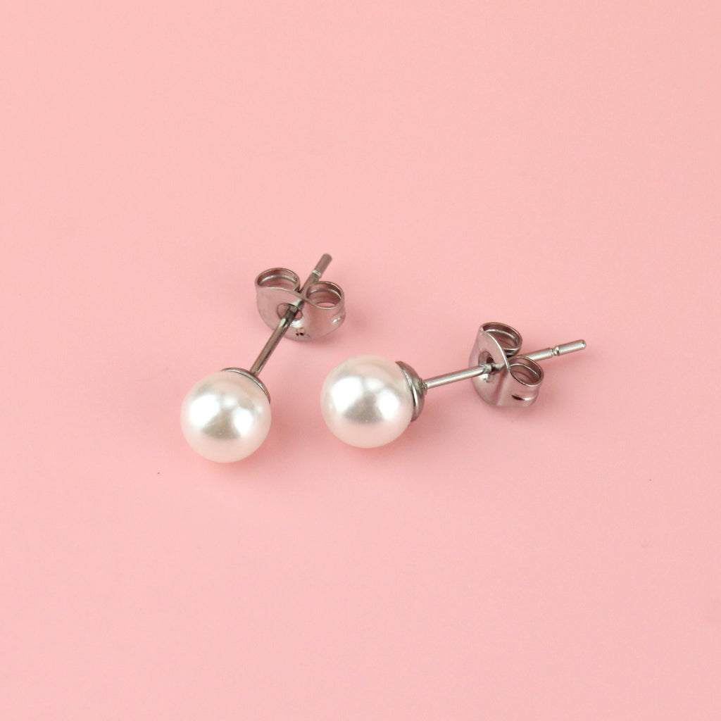 Stainless steel studs with faux pearls