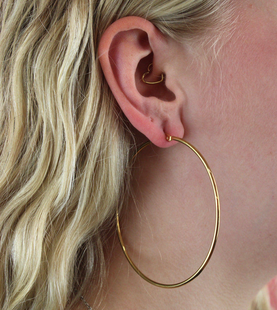 75mm Stainless Steel Hoop Earrings (Gold Plated) - Sour Cherry
