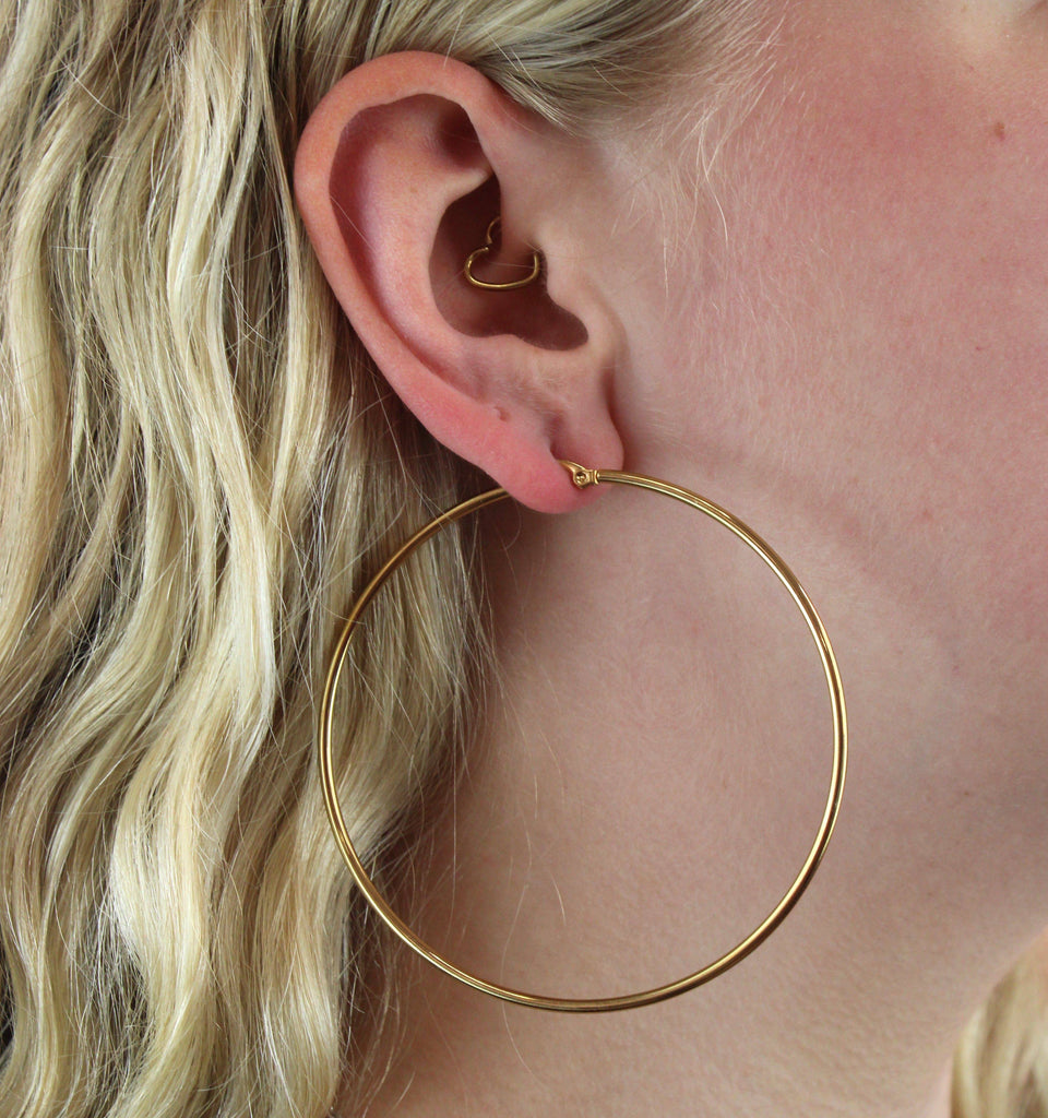 75mm Stainless Steel Hoop Earrings (Gold Plated) - Sour Cherry
