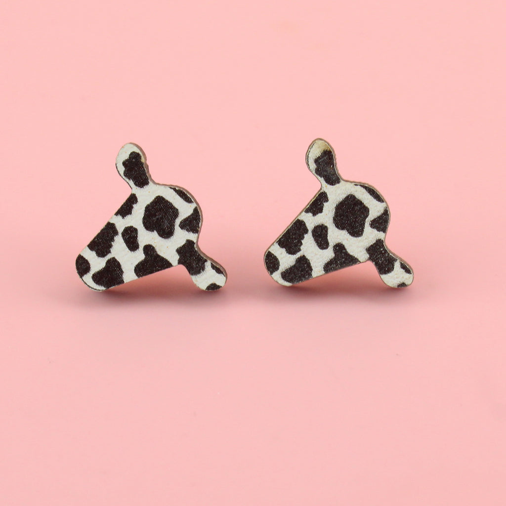 Cow-shaped cow print wooden studs