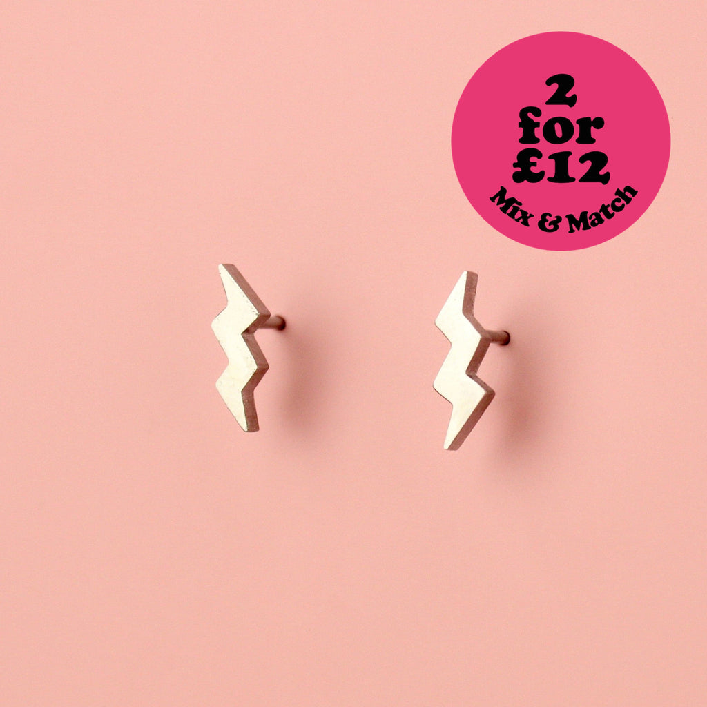 Amped Up Lightning Bolt Stud Earrings - Sour Cherry