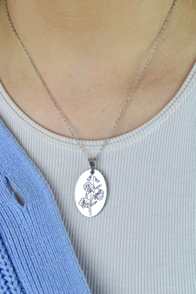 April Birth Flower Necklace - Sweet Pea - Sour Cherry