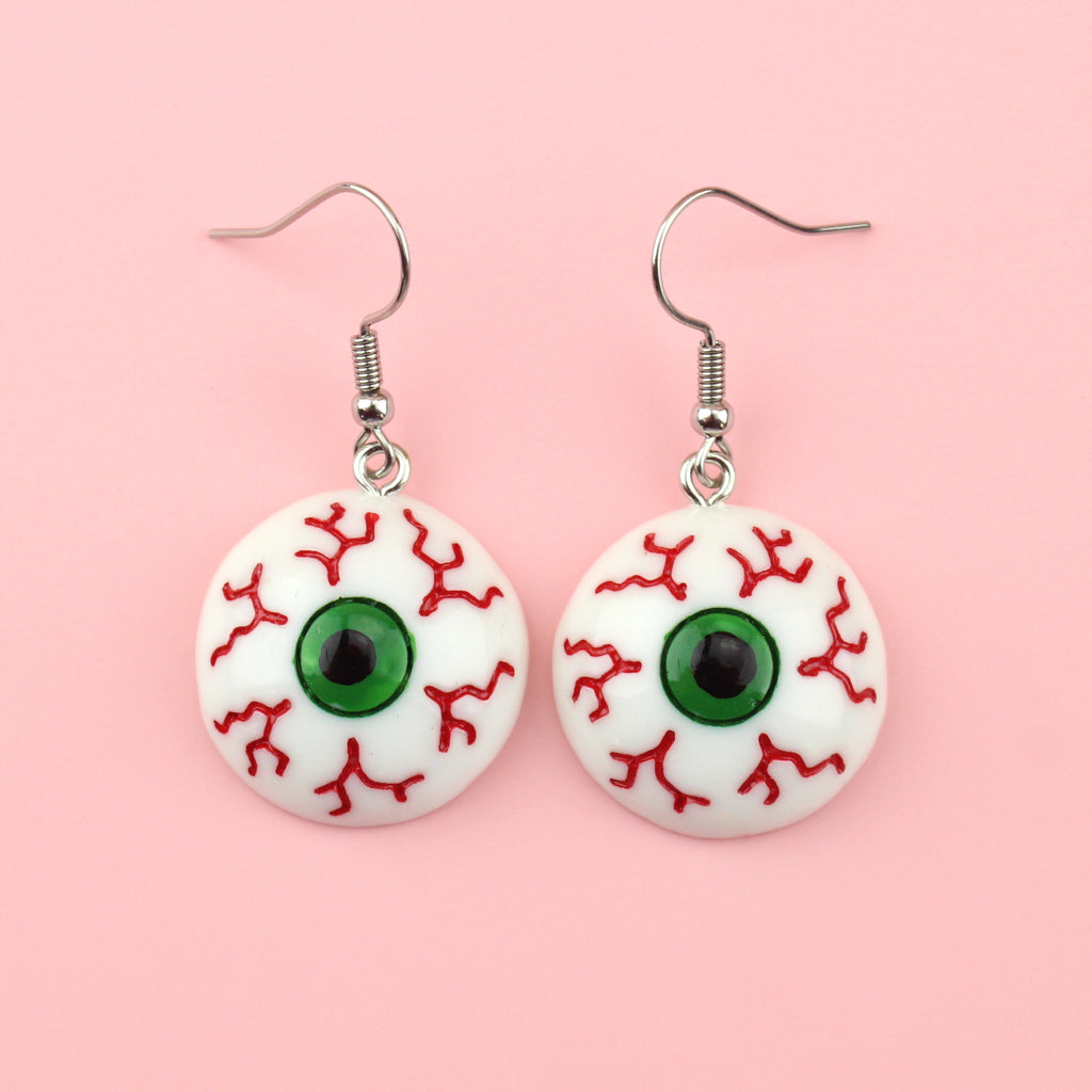 Bloodshot eyeball charms on stainless steel earwires