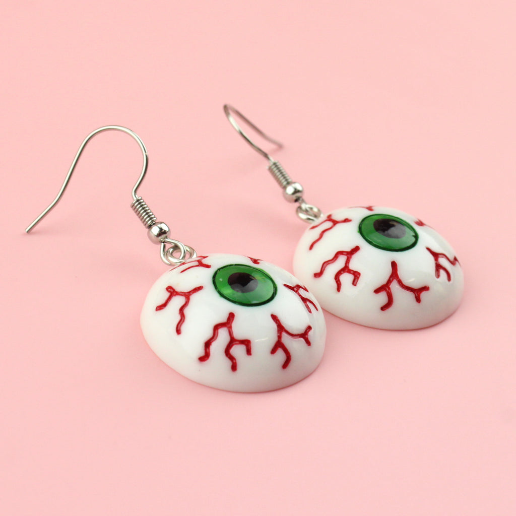Bloodshot eyeball charms on stainless steel earwires
