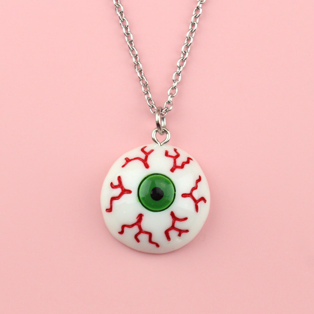 Bloodshot eyeball pendant on a stainless steel chain