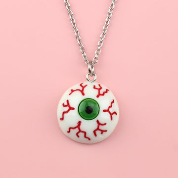 Bloodshot eyeball pendant on a stainless steel chain