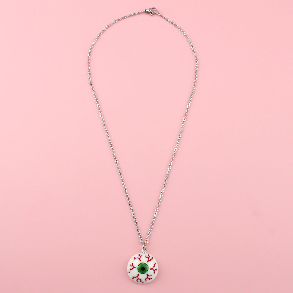 Bloodshot eyeball pendant on a stainless steel chain