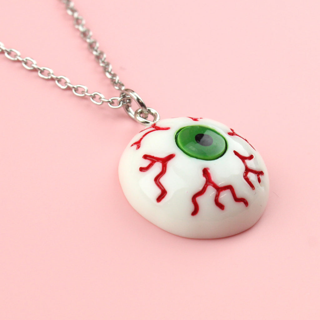 Bloodshot eyeball pendant on a stainless steel chain