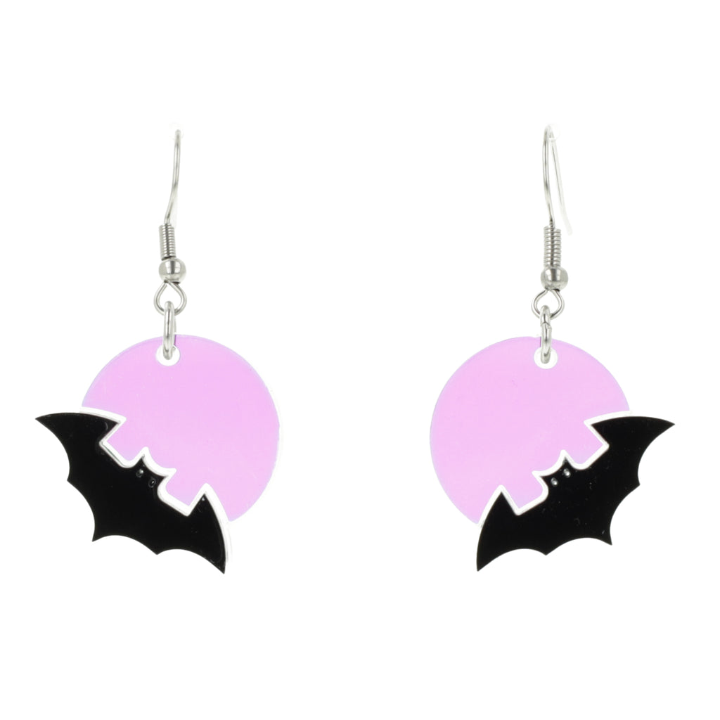 Bat On The Moon Earrings - Sour Cherry