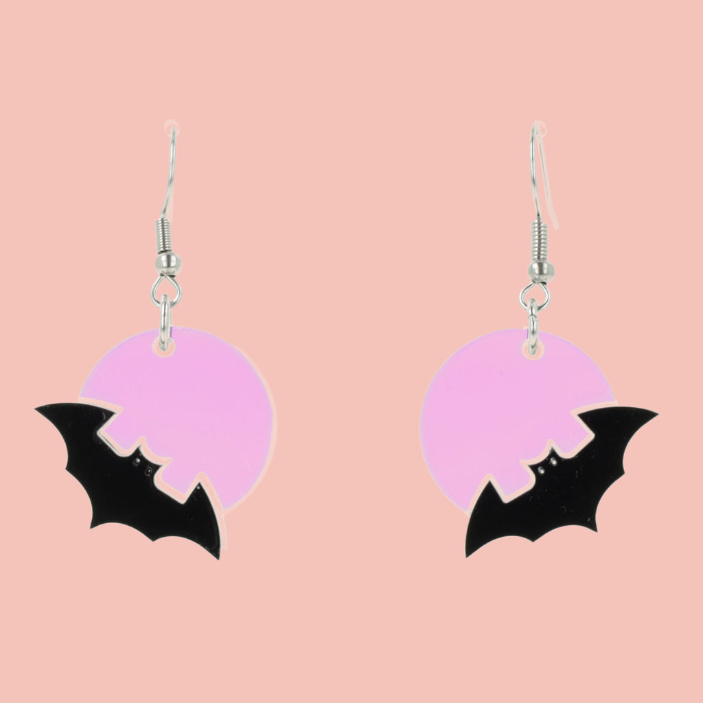 Bat On The Moon Earrings - Sour Cherry
