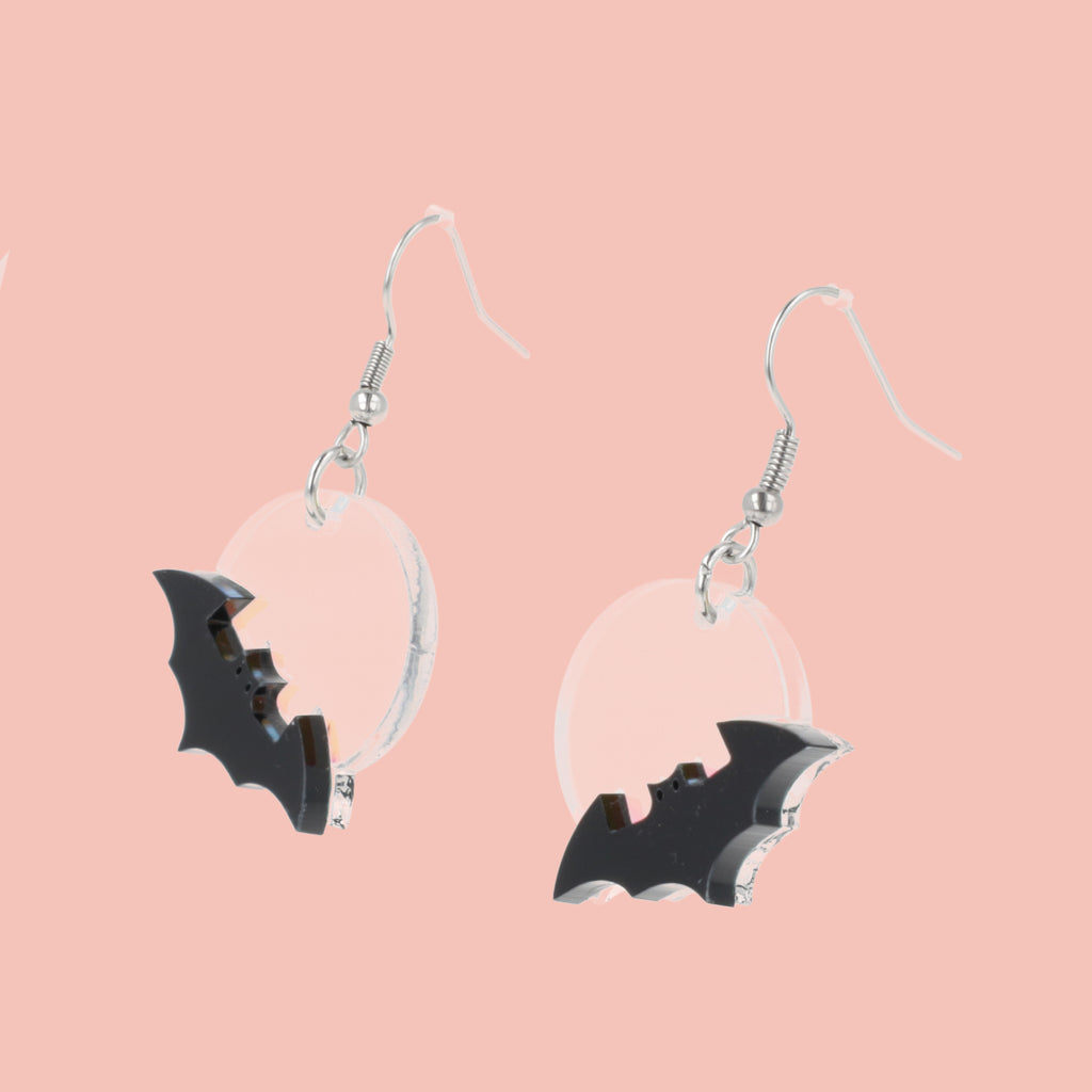 Bat On The Moon Earrings - Sour Cherry