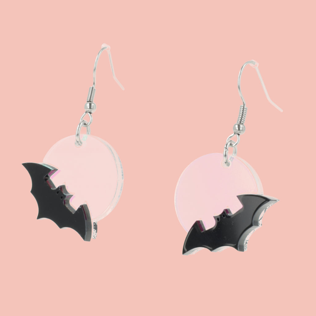 Bat On The Moon Earrings - Sour Cherry
