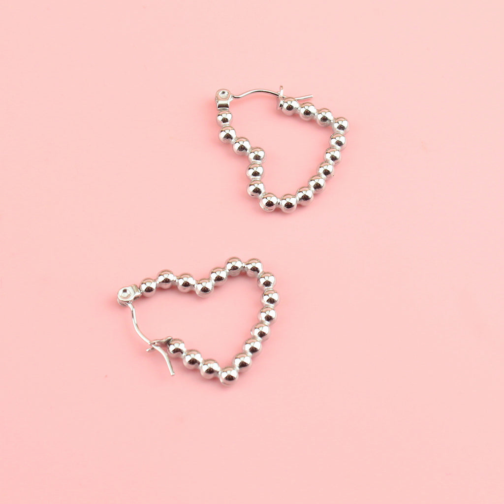 Beaded heart hoop earrings (stainless steel)