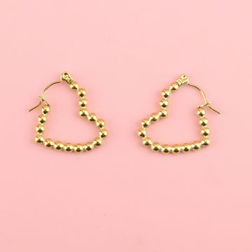 Heart shaped beaded hoop earrings with gold plating