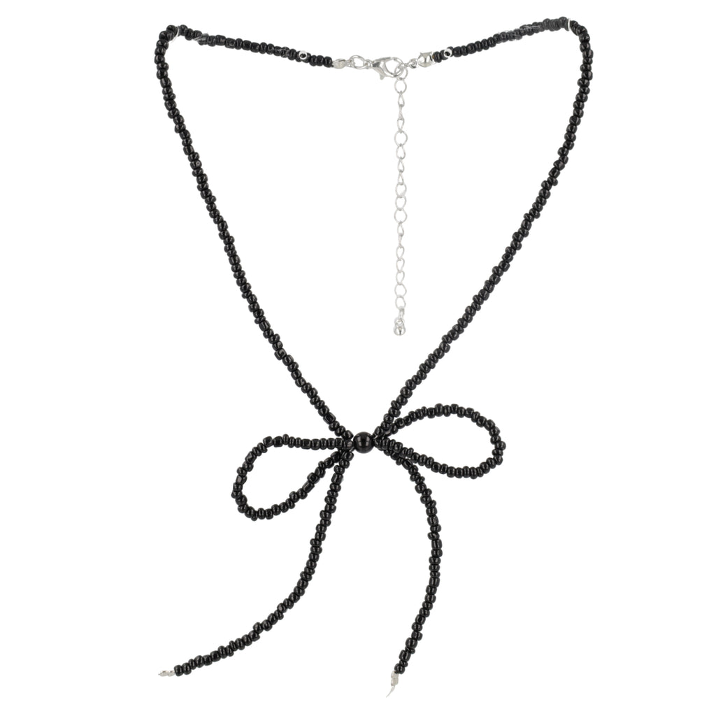Beaded Bow Choker - Black - Sour Cherry