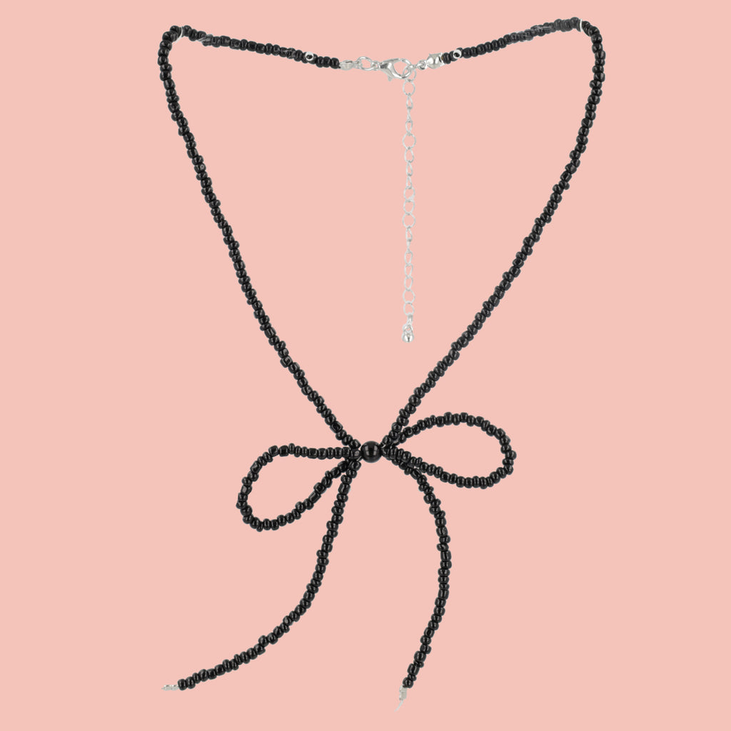 Beaded Bow Choker - Black - Sour Cherry