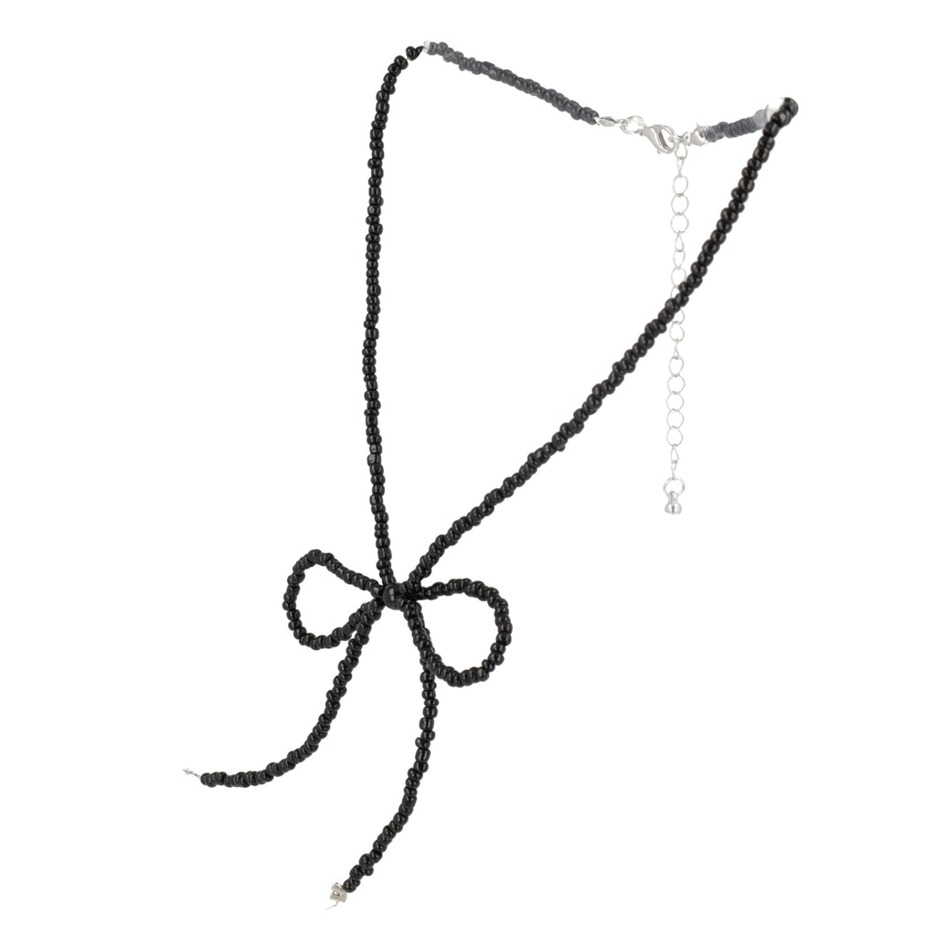 Beaded Bow Choker - Black - Sour Cherry