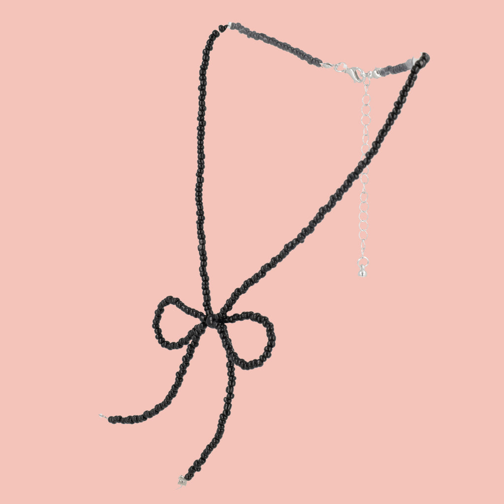 Beaded Bow Choker - Black - Sour Cherry
