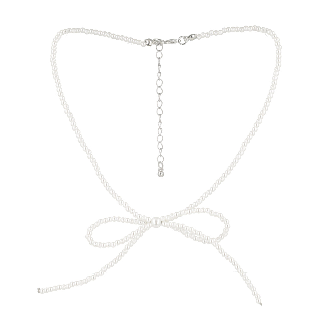 Beaded Bow Choker - White - Sour Cherry