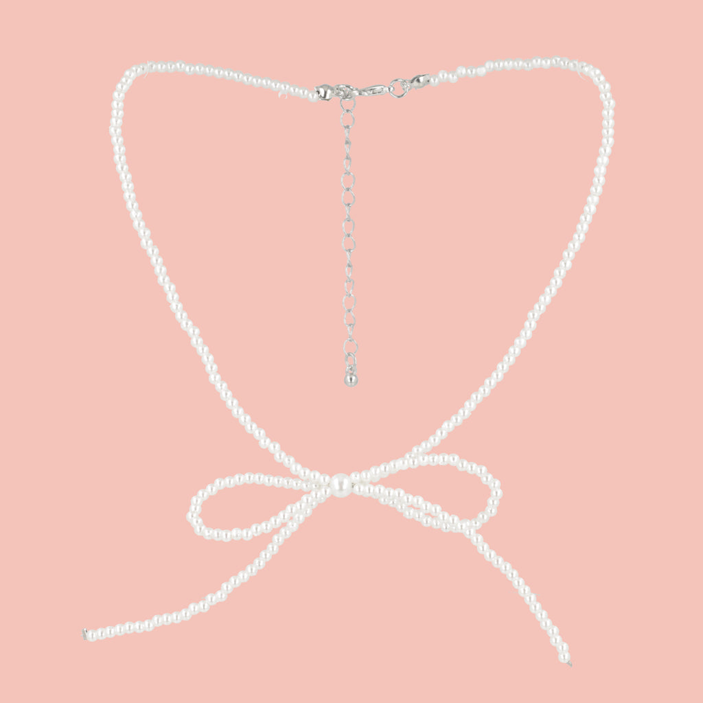 Beaded Bow Choker - White - Sour Cherry