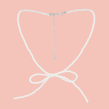 Beaded Bow Choker - White - Sour Cherry
