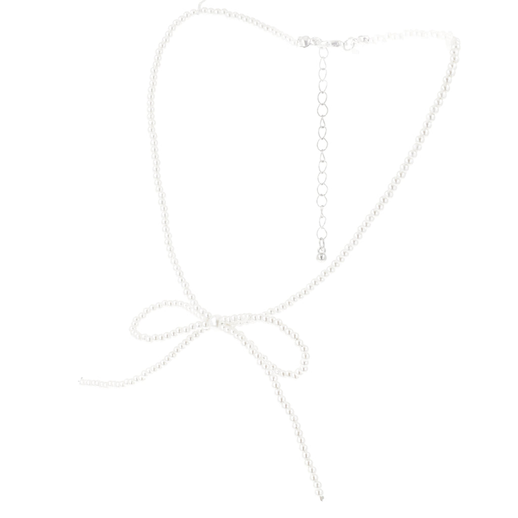 Beaded Bow Choker - White - Sour Cherry