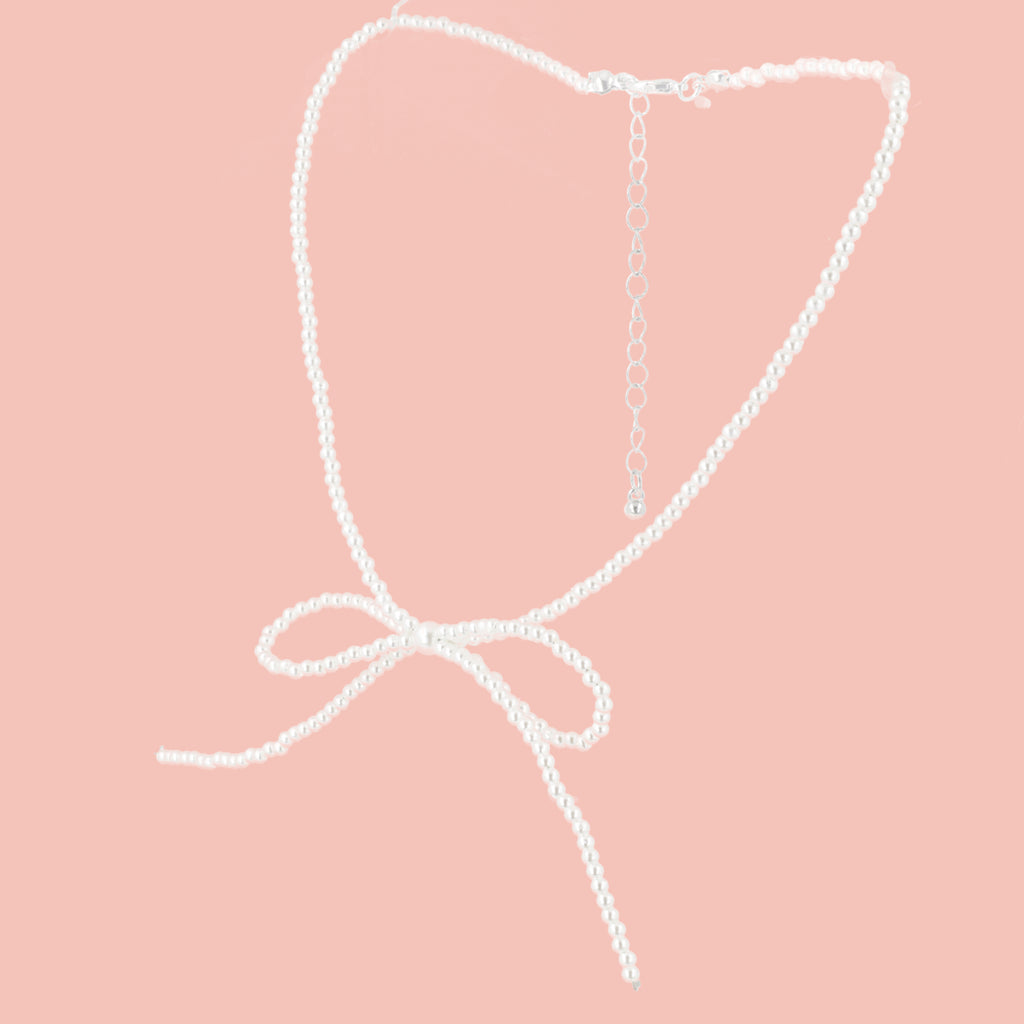 Beaded Bow Choker - White - Sour Cherry