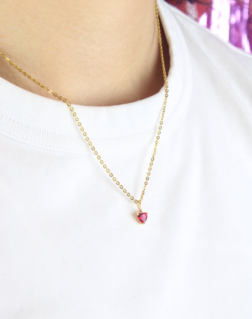 Bejewelled Heart Necklace - Sour Cherry