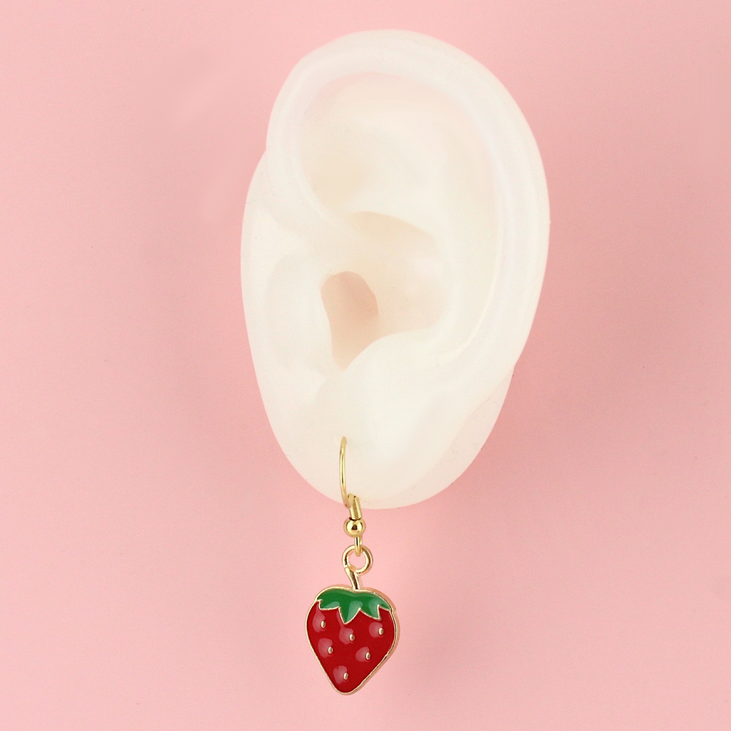 Ear wearing Berry Sweet Strawberry Earrings