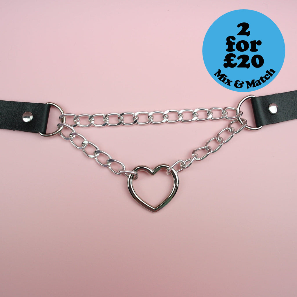Black Double Chain Heart Choker - Sour Cherry