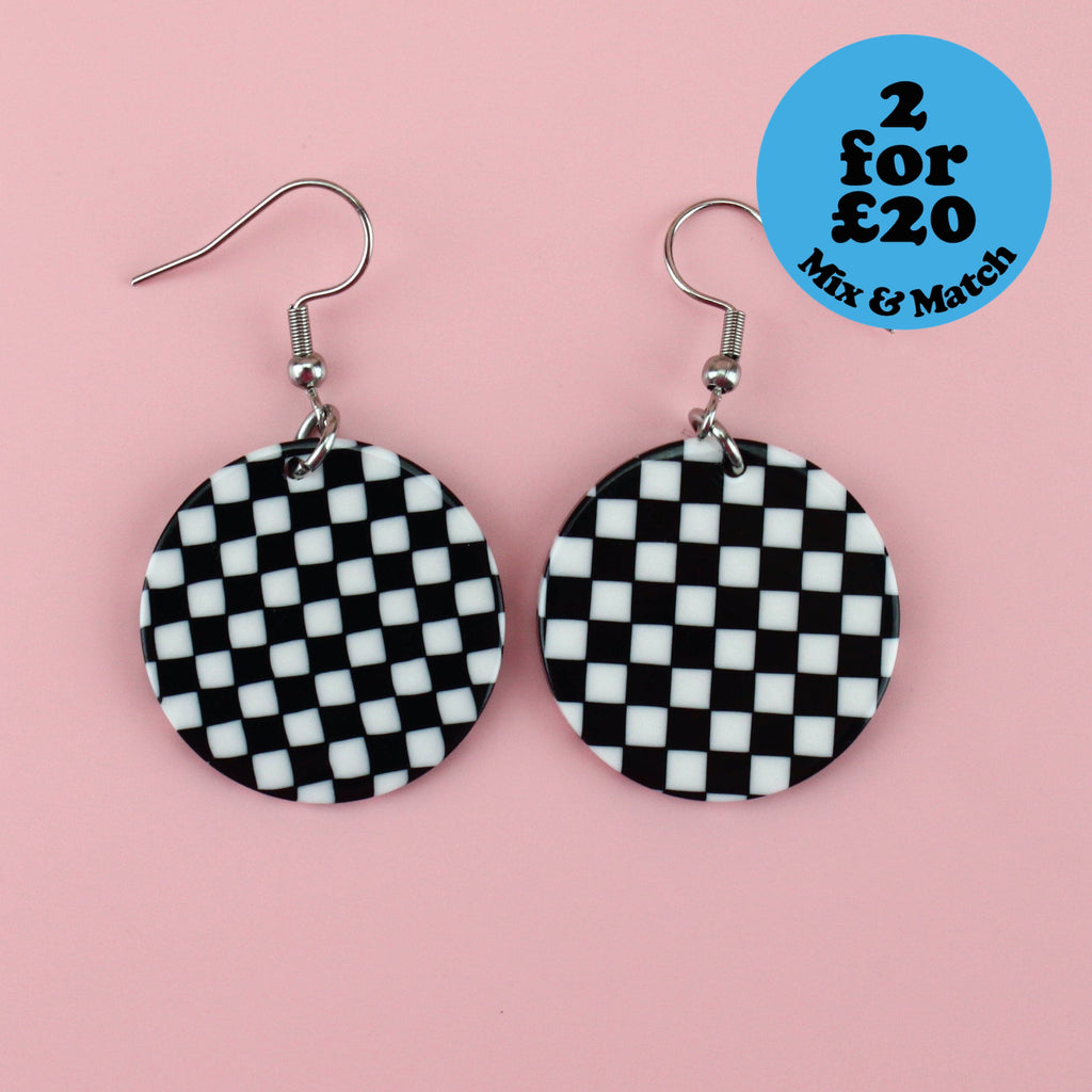 Black & White Checkerboard Earrings - Sour Cherry