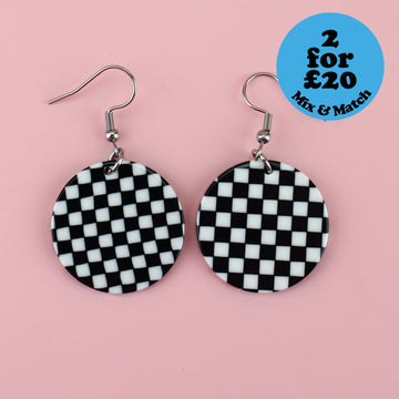 Black & White Checkerboard Earrings - Sour Cherry