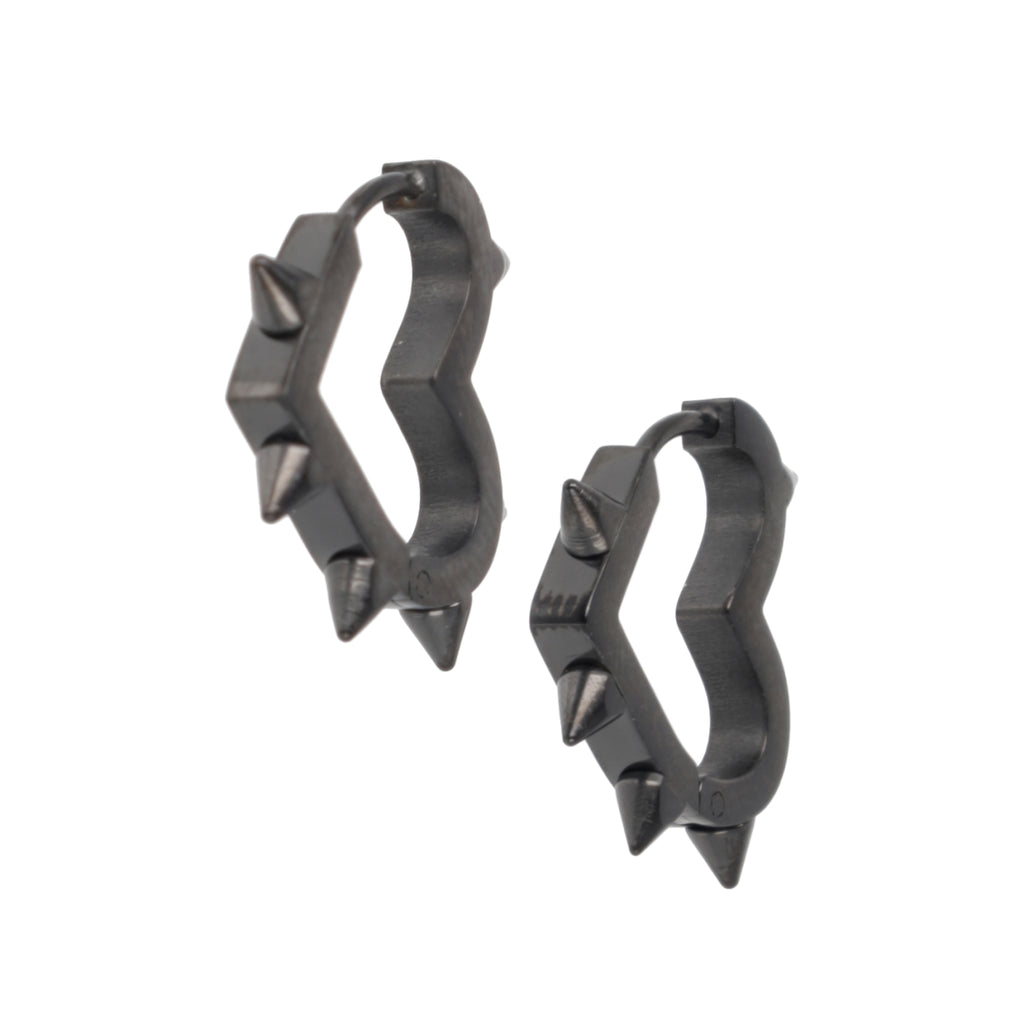 Heart Spike Huggie Hoop Earrings (Black) - Sour Cherry