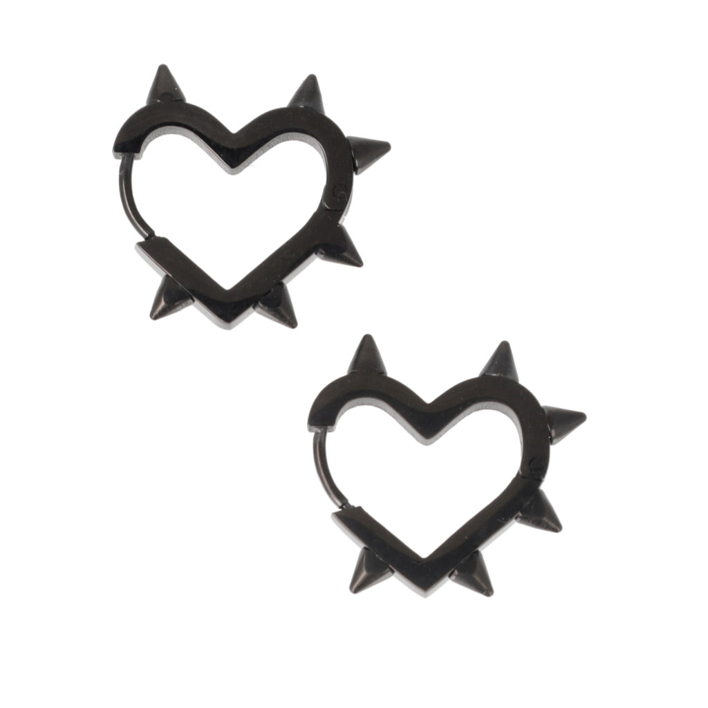 Heart Spike Huggie Hoop Earrings (Black) - Sour Cherry