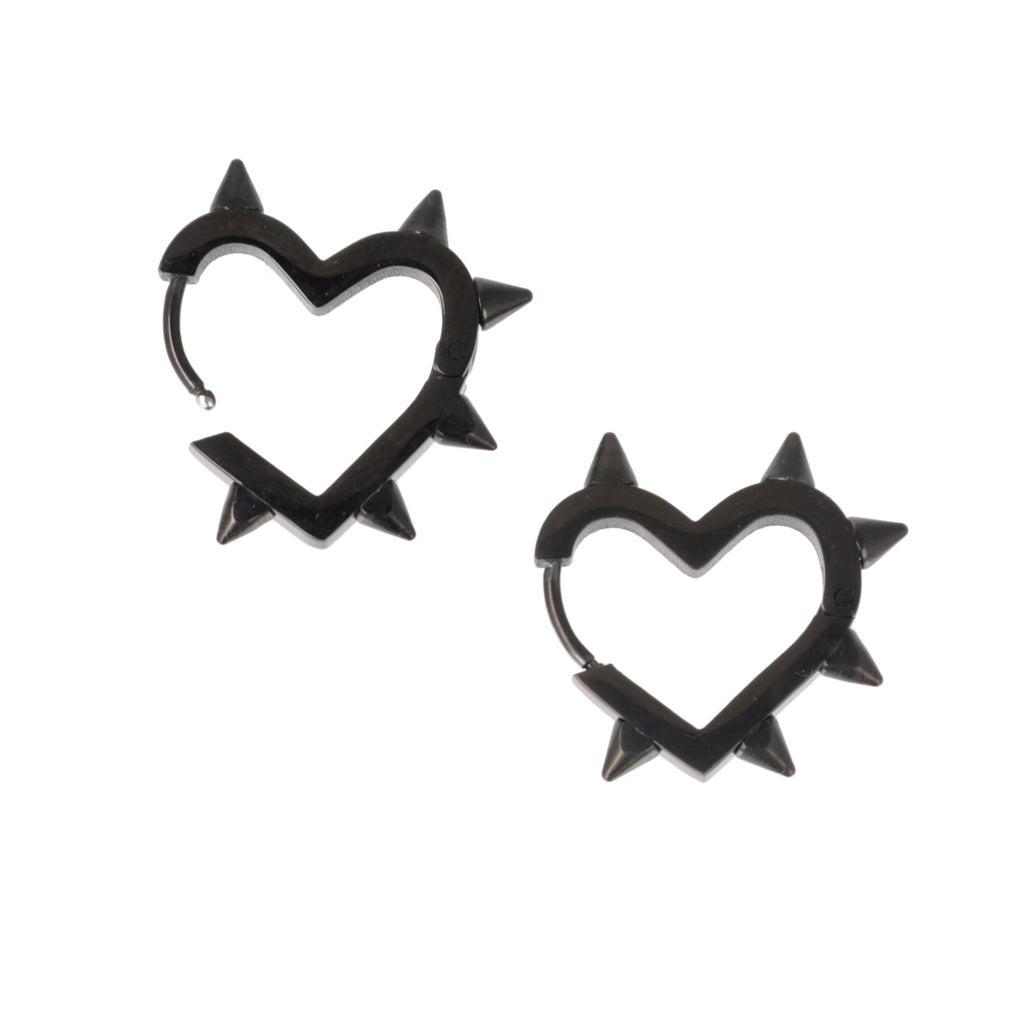 Heart Spike Huggie Hoop Earrings (Black) - Sour Cherry