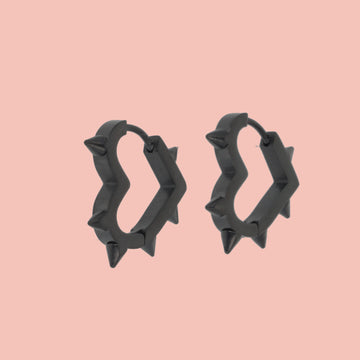 Heart Spike Huggie Hoop Earrings (Black) - Sour Cherry