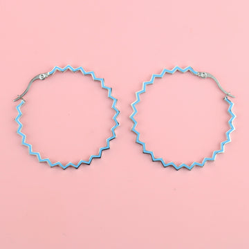 Blue zig zag shaped hoop earrings