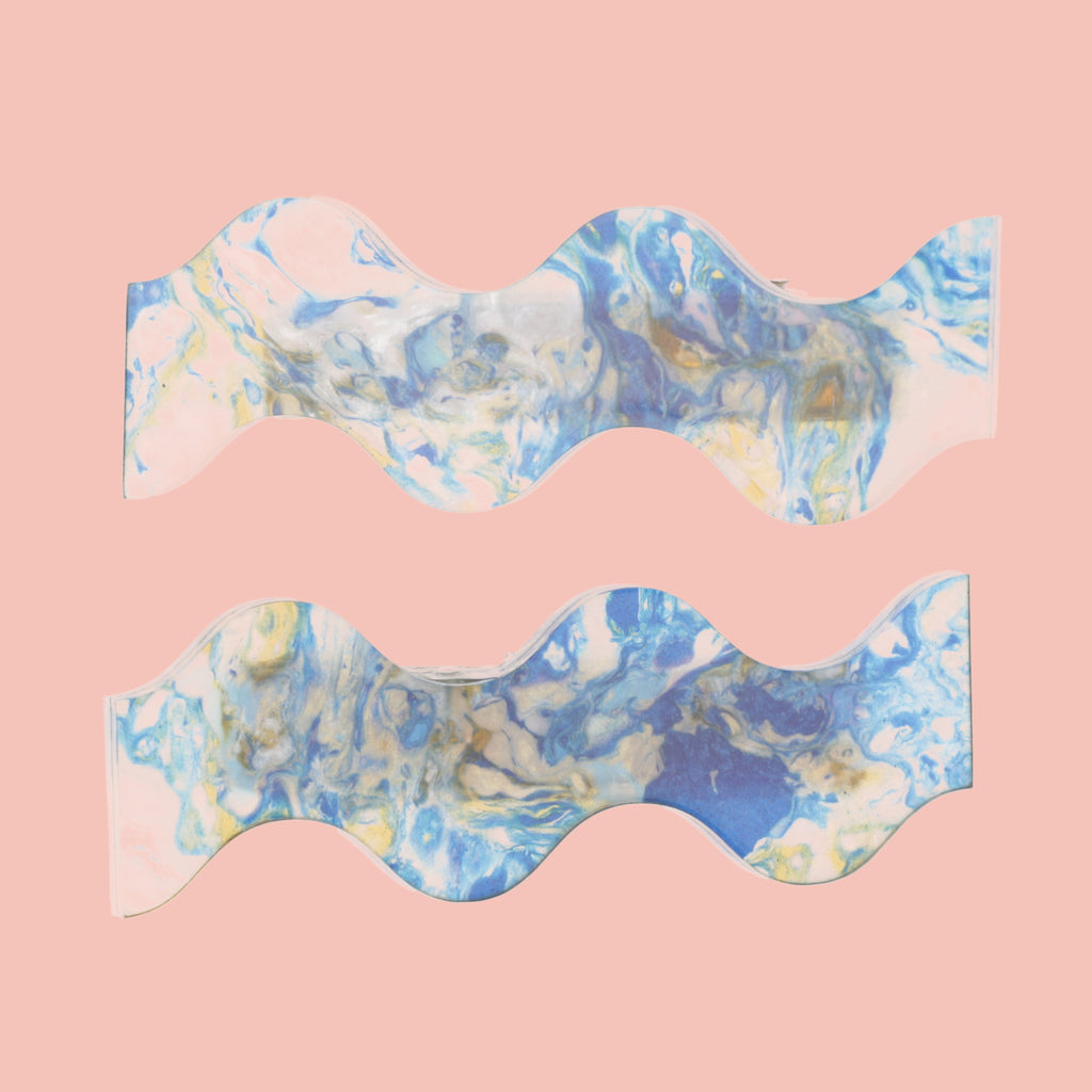 Blue Wavy Abalone Hair Clips - Sour Cherry