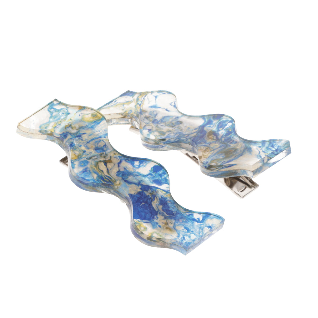 Blue Wavy Abalone Hair Clips - Sour Cherry